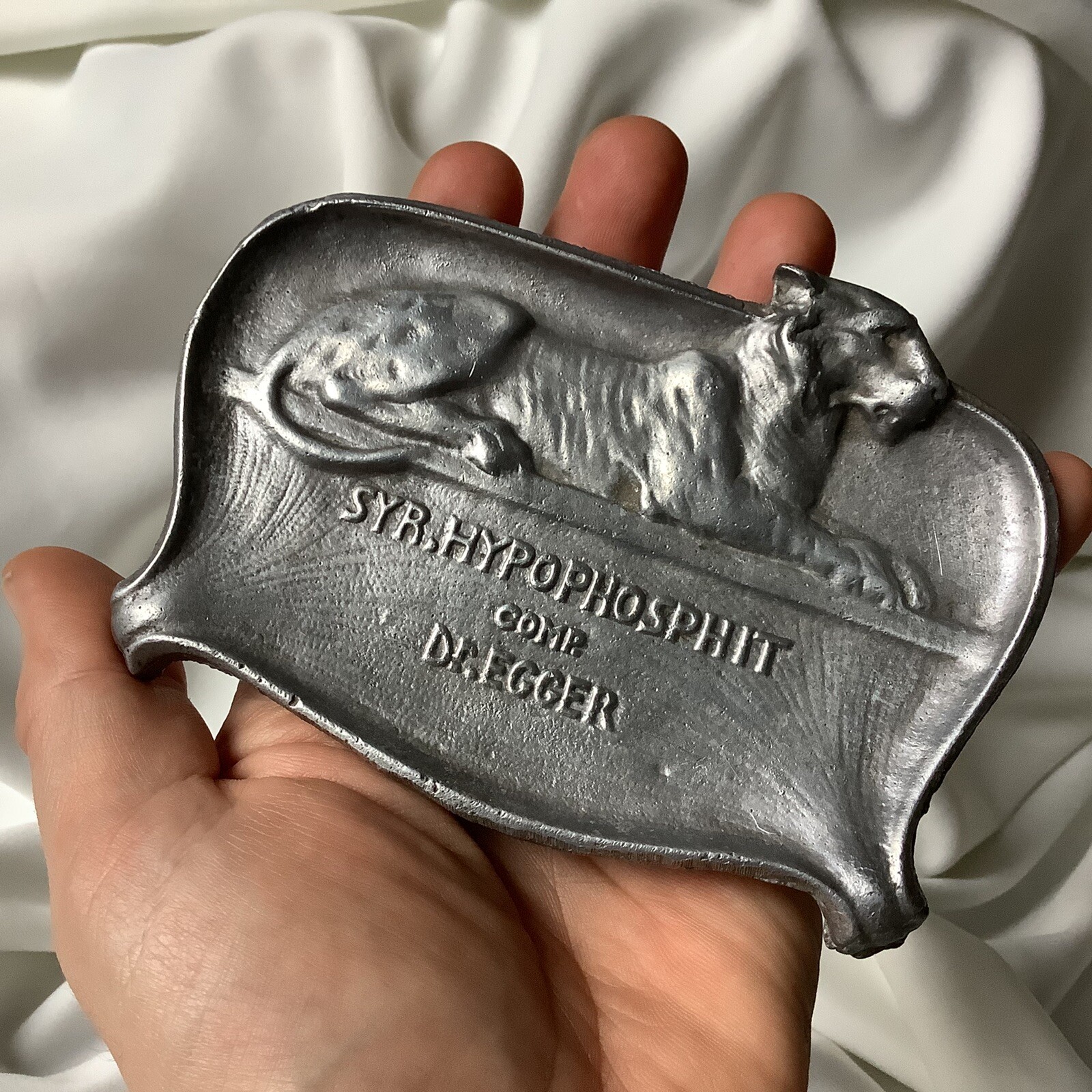 Antique Bronze Silver Tiger Animal Art Nouveau Pharmacy Apothecary Jewelry Tray
