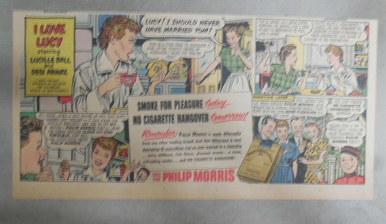 Phillip Morris Cigarette Ad: I Love Lucy, Lucille Ball 1950’s 7.5 x 15 inches