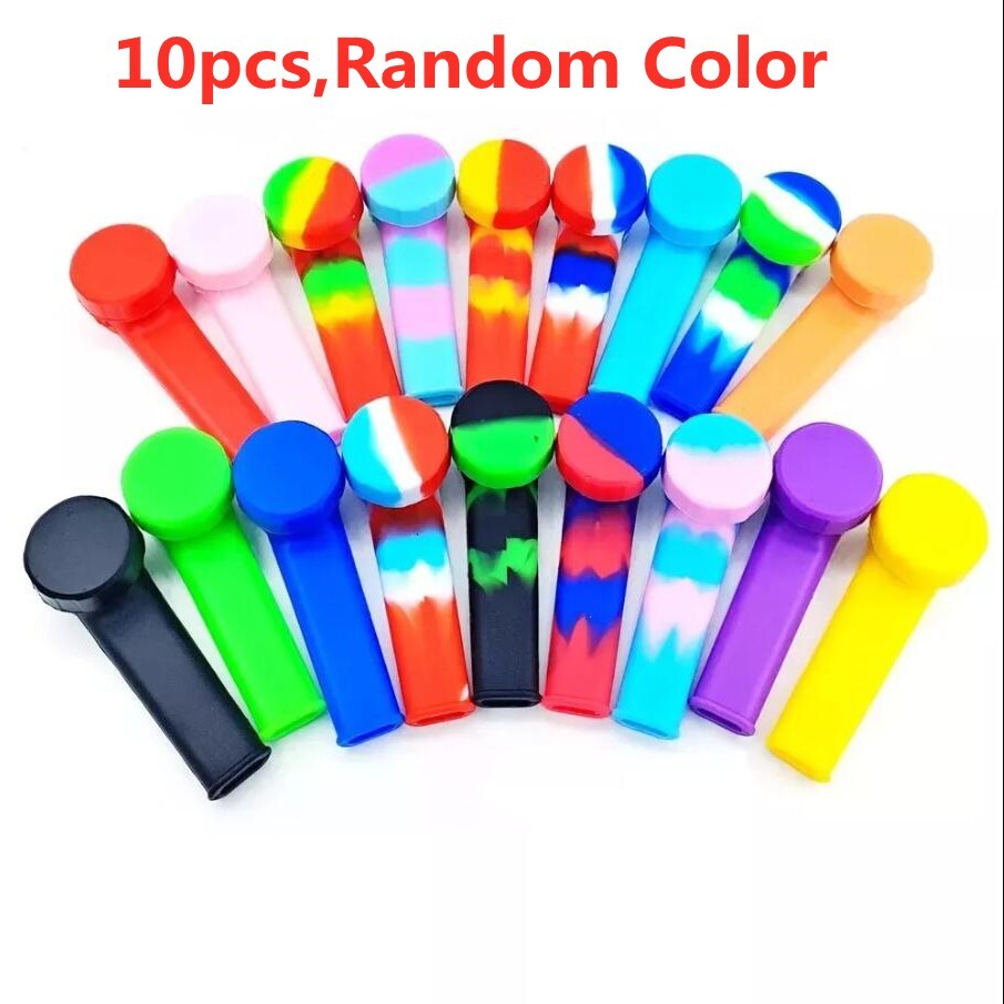 10pcs 3.4” Mini Silicone Smoking Hand Pipe with Metal Bowl &Cap Lid Pocket Pipe