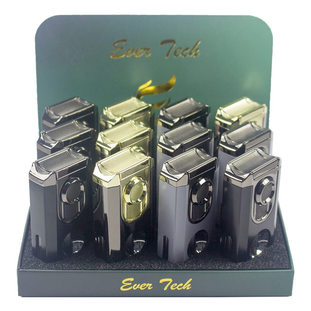 Triple Flame Cigar Torch Lighter with Cigar Punch Cutter Father gift