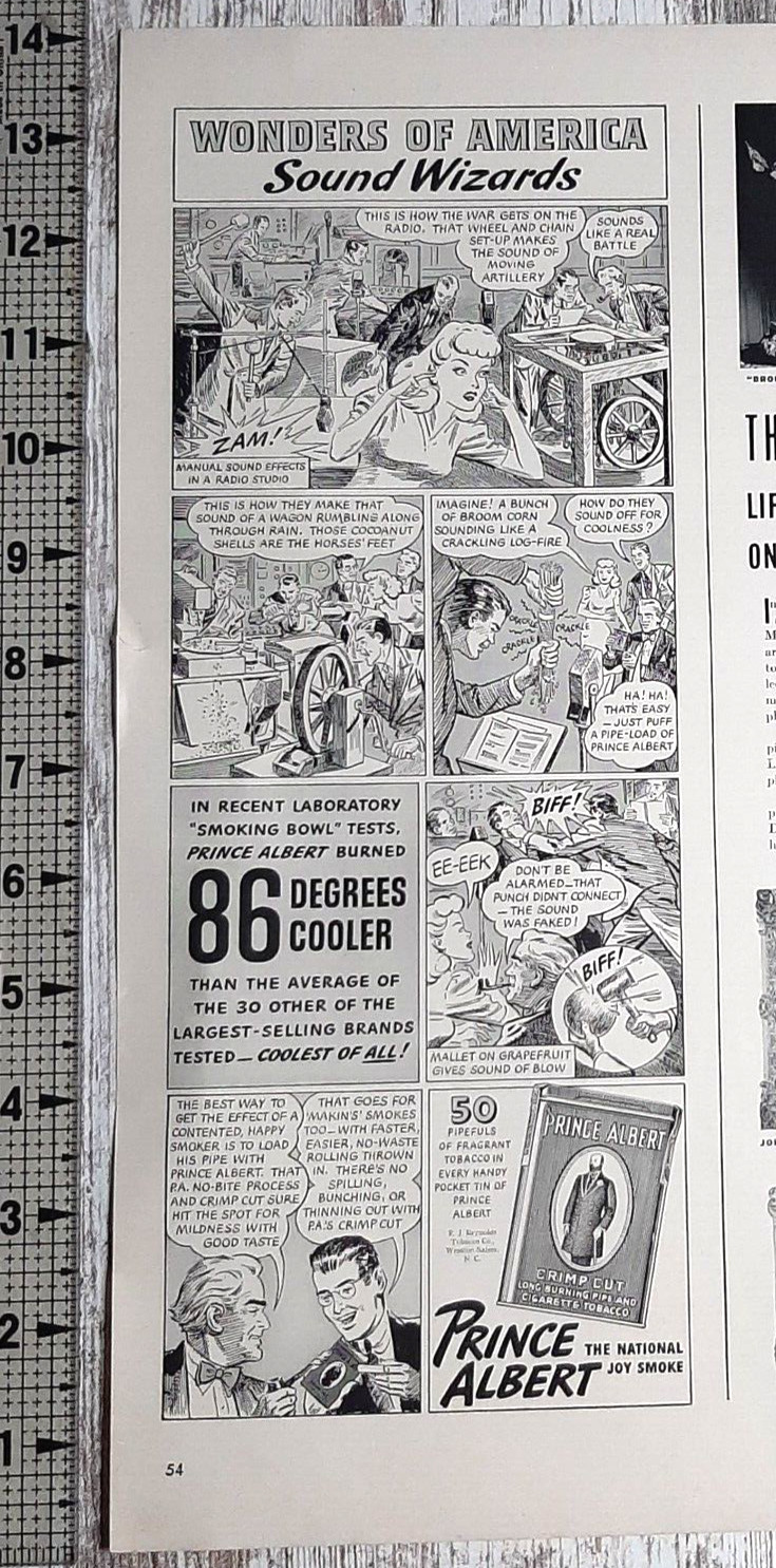 1941 Prince Albert Tobacco Vintage Print Ad Pipe Cigarette Can Smoking Comic B&W