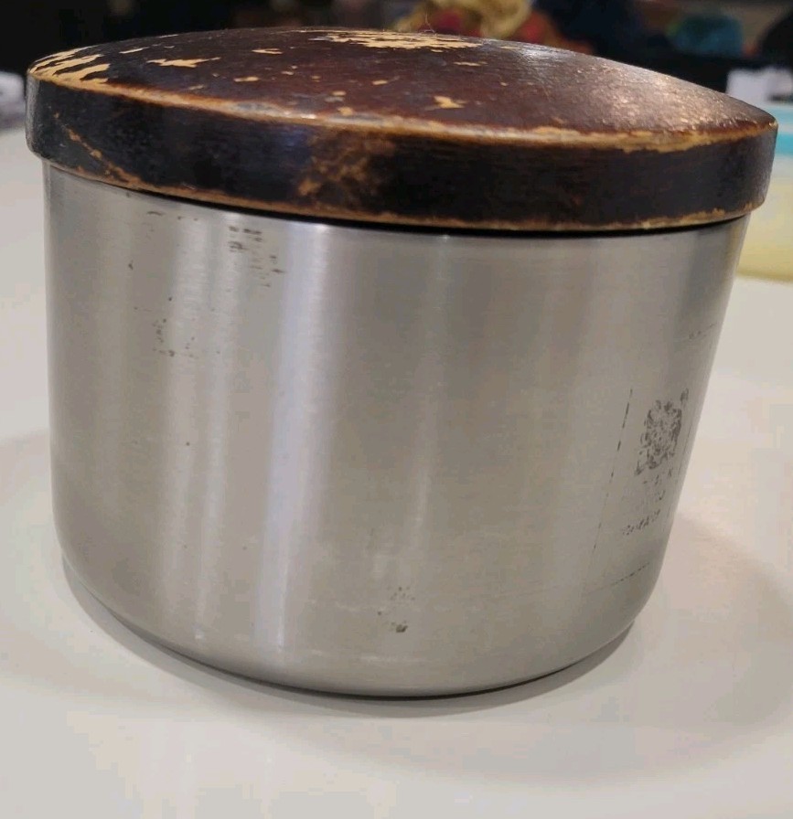 Large Mac Baren Stainless Steel Tobacco Storage Canister Stash Can Tin Wood Lid