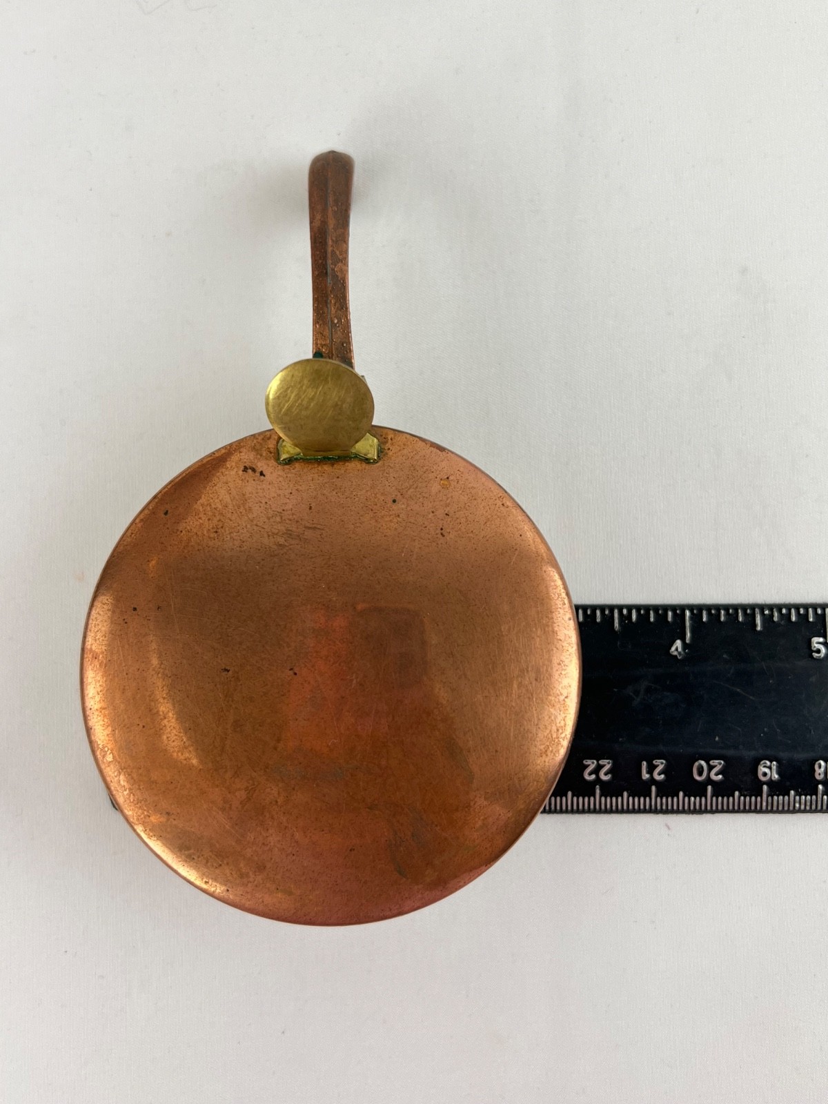 Small Copper & Brass Handled Pan Ashtray w/Thumb Hinged Lid 5″ French Country