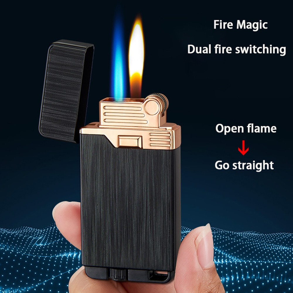 Dual Flame Butane Torch flame Lighter Soft Flame Flint Wheel Lighter