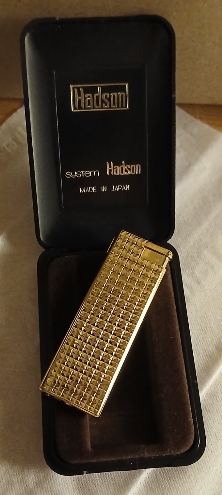 Vintage Hadson System Gold Refillable Butane Lighter Near Mint In Original Box