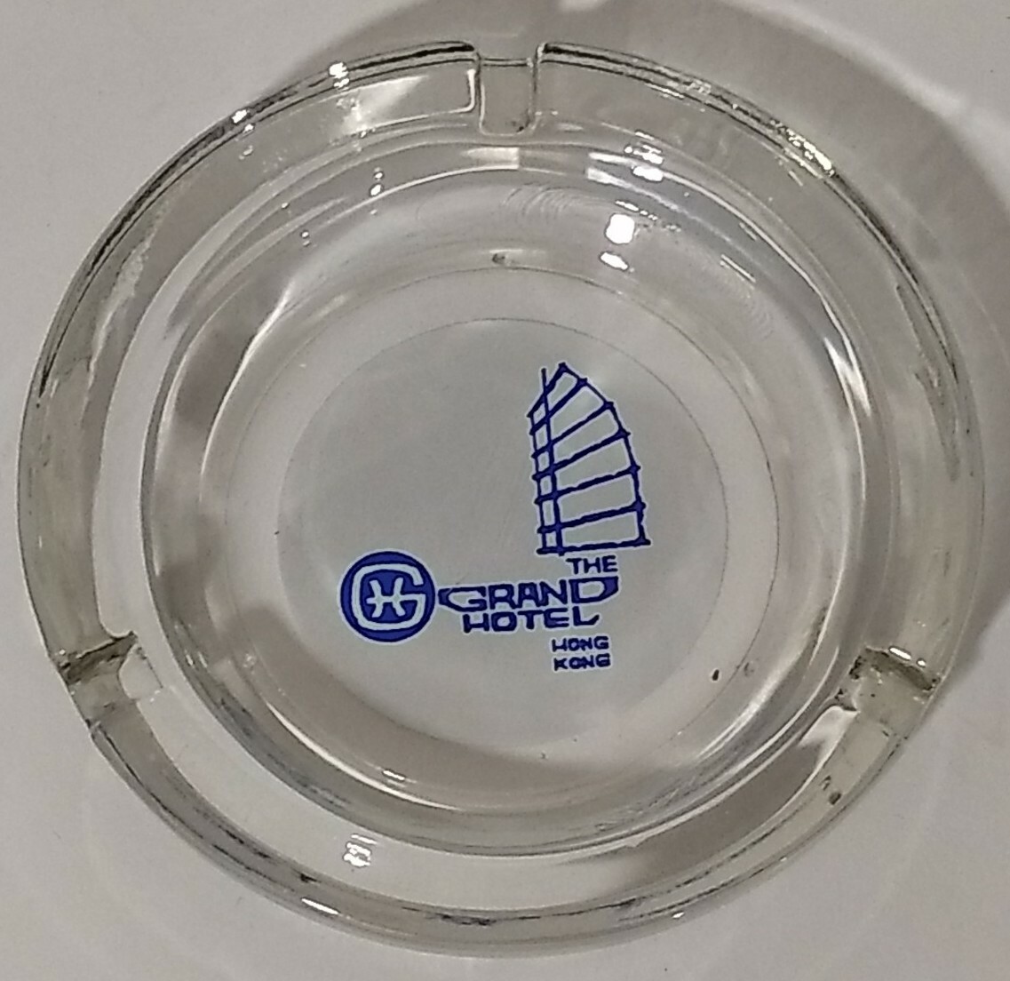 HONG KONG Grand Hotel Glass Vtg Advertising Ashtray Asia Travel Souvenir