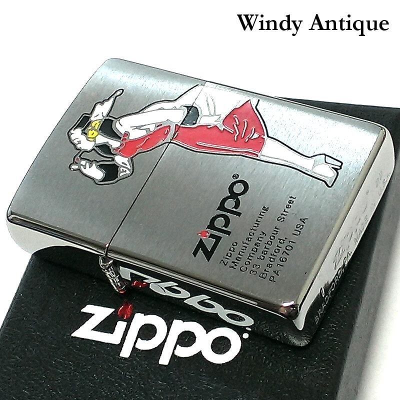 Zippo Oil Lighter Windy Girl Design Silver Red Brass Regular Case Japan
