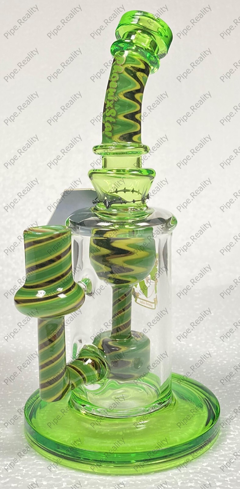 8″ Green Smoke Yellow Torus Recycler Showerhead Perc Bubbler 14mm American Rod