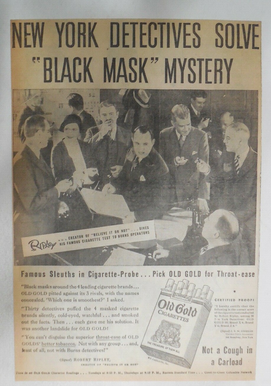 Old Gold Cigarette Ad: Robert Ripley with NY Detectives 1930’s 10 x 15 inches
