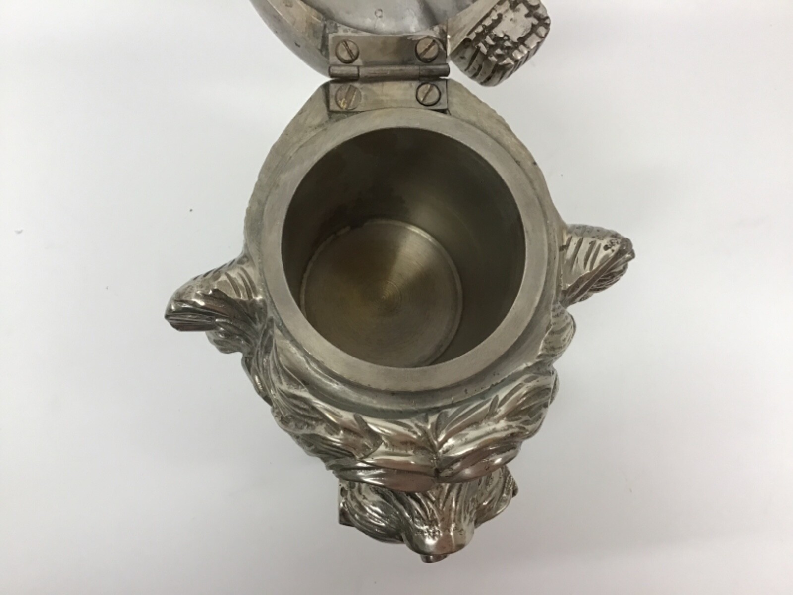 LARGE IMPRESSIVE BRONZE/ SILVER TERRIER DOG HEAD TOBACCO JAR