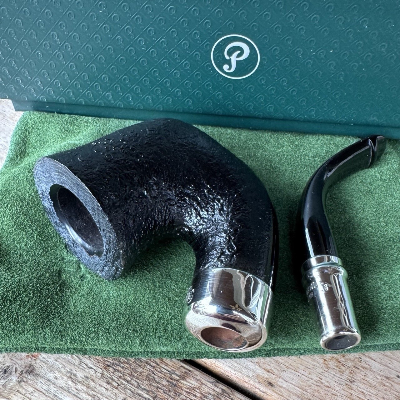 Peterson System Sterling Spigot Sandblasted Bent Calabash (XL315) P-Lip Pipe