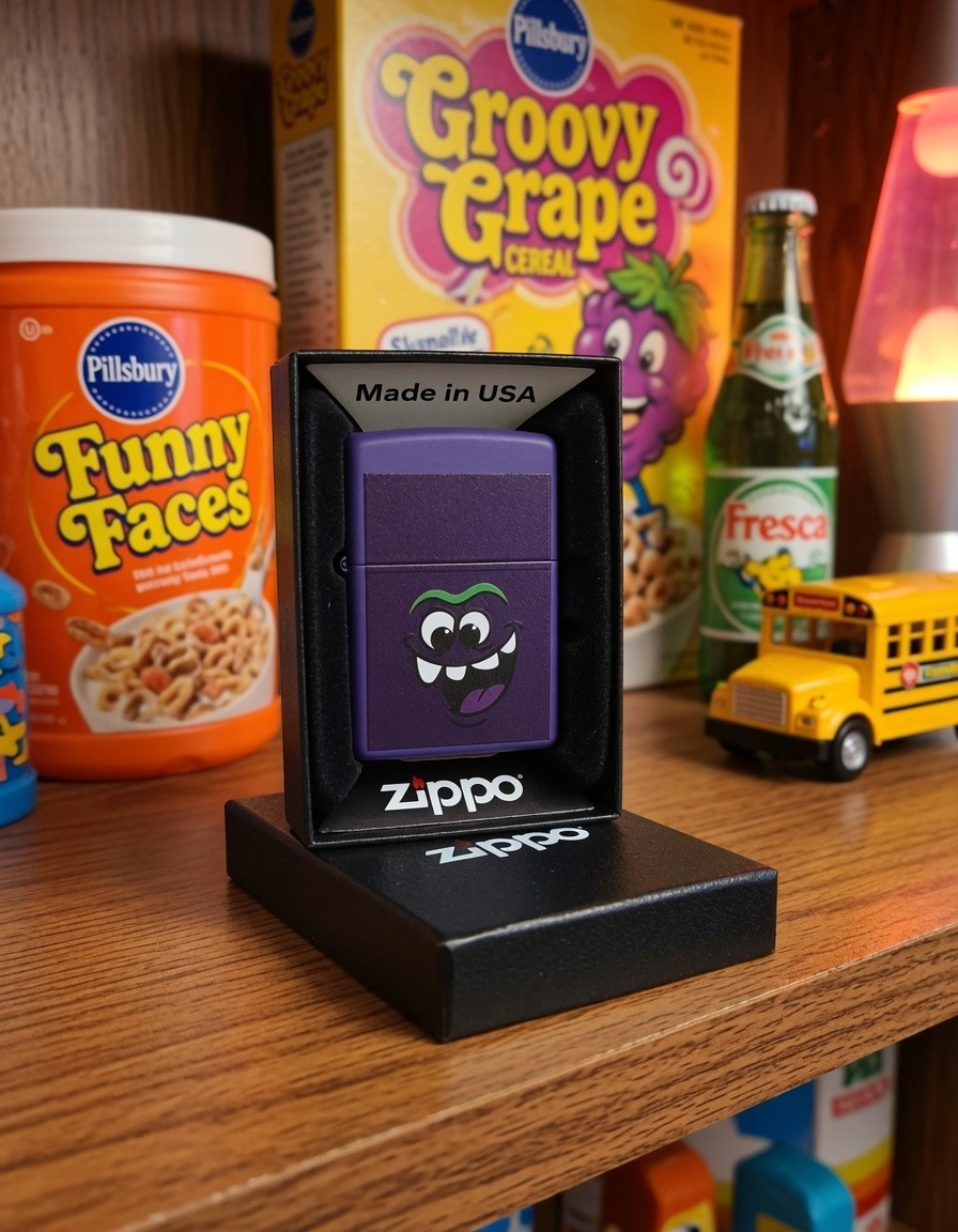 Groovy Grape Pillsbury Funny Face Zippo in Box Purple 1970s Collectible