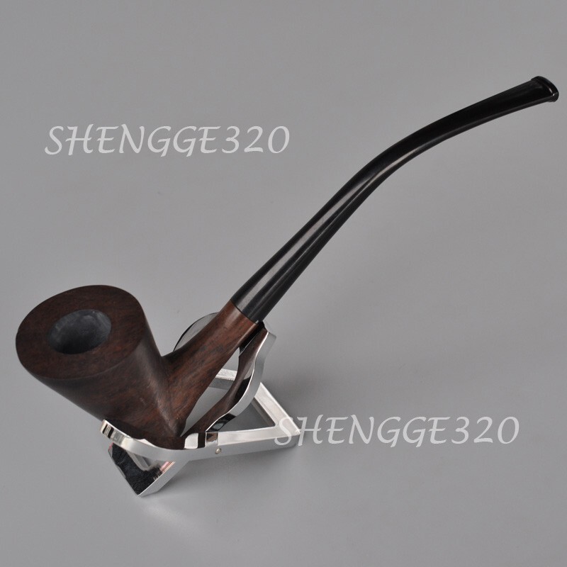 Ebony Wooden Tobacco Pipe Sitter Churchwarden Smooth Surface Bent Stem
