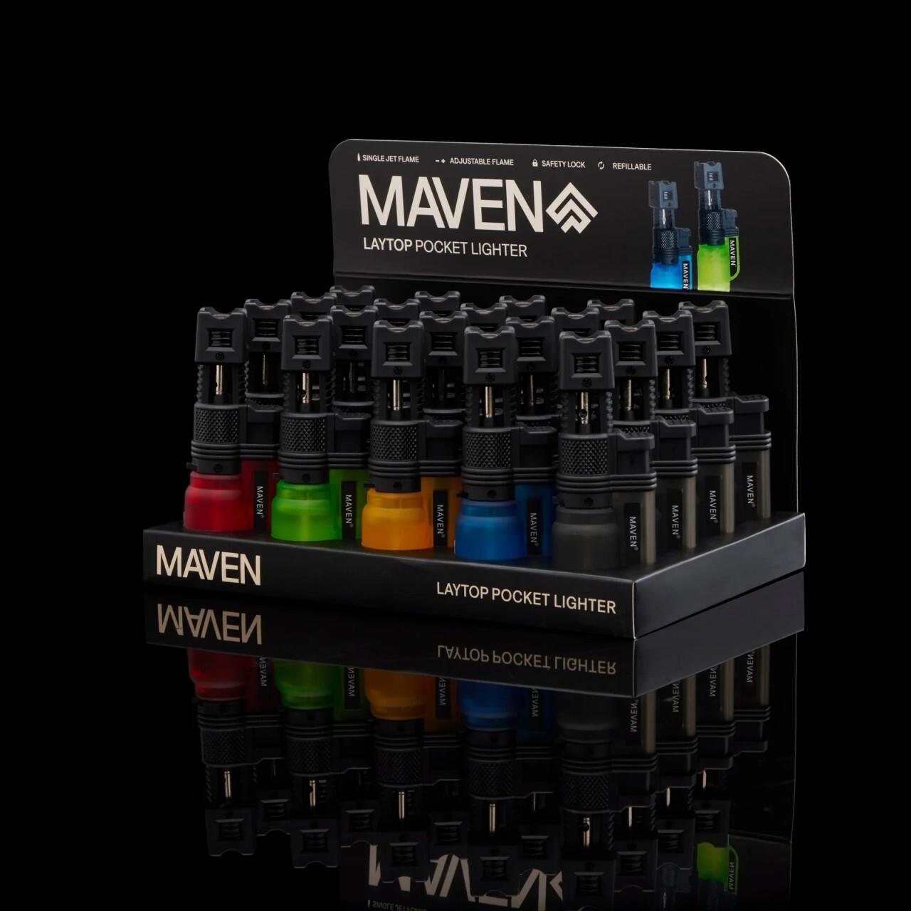😎💥2 X MAVEN LAYTOP POCKET NEON TORCH LIGHTER ADJUSTABLE FLAME 🔥 LOT OF 2 ✨