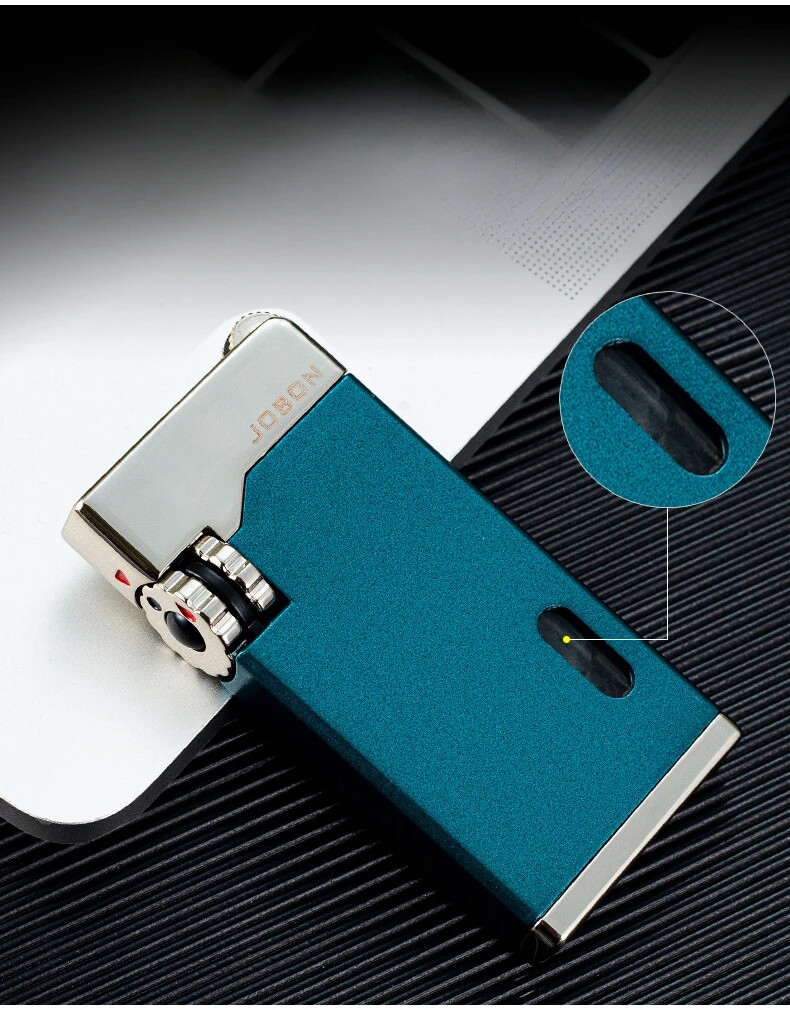 JOBON Windproof Inflatable Turbo Lighter Double Fire Blue Flame Gift Men Women