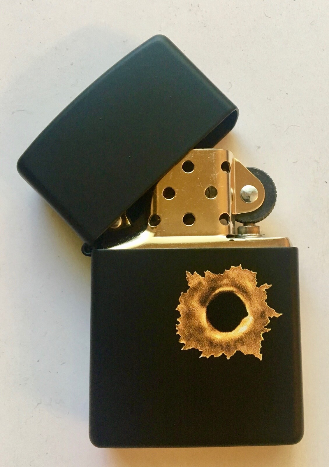 Zippo Windproof Bullet Hole Lighter with Gold Insert, 218BH, New In Box