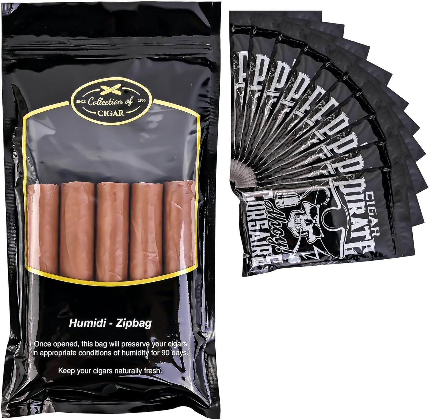 10 PCS Travel Humidor Cigar Bags – Ziplock, Moisture Control & Pirate Design
