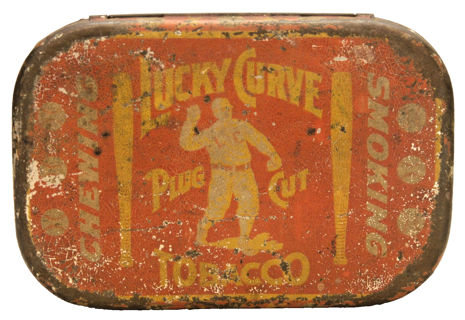 RARE ORIGINAL BASEBALL LUCKY CURVE PLUG CUT TOBACCO ADVERTISING TIN CY YOUNG