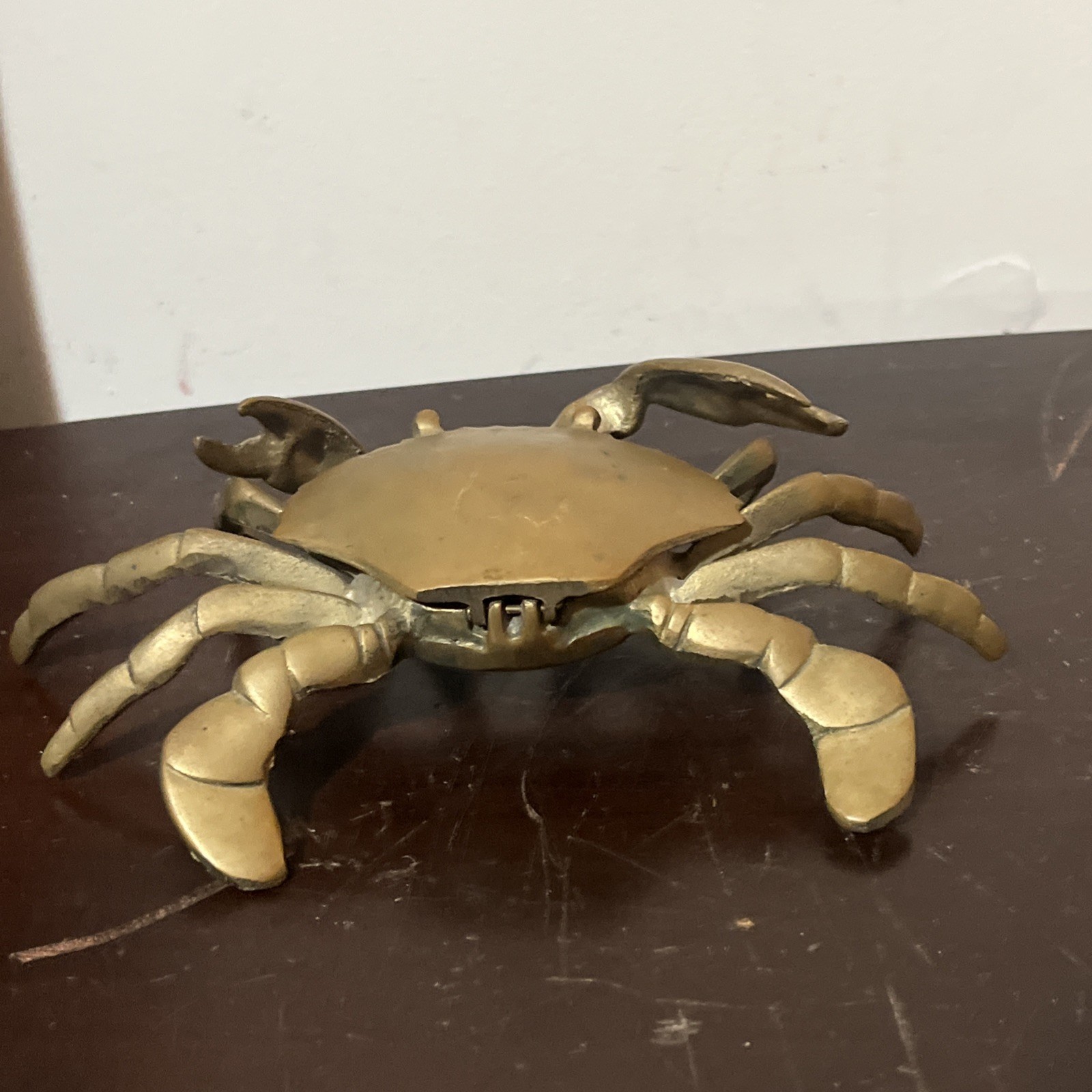 Vintage Hinged Brass Crab Lift Top Trinket Dish Cigarette Ashtray 7 “
