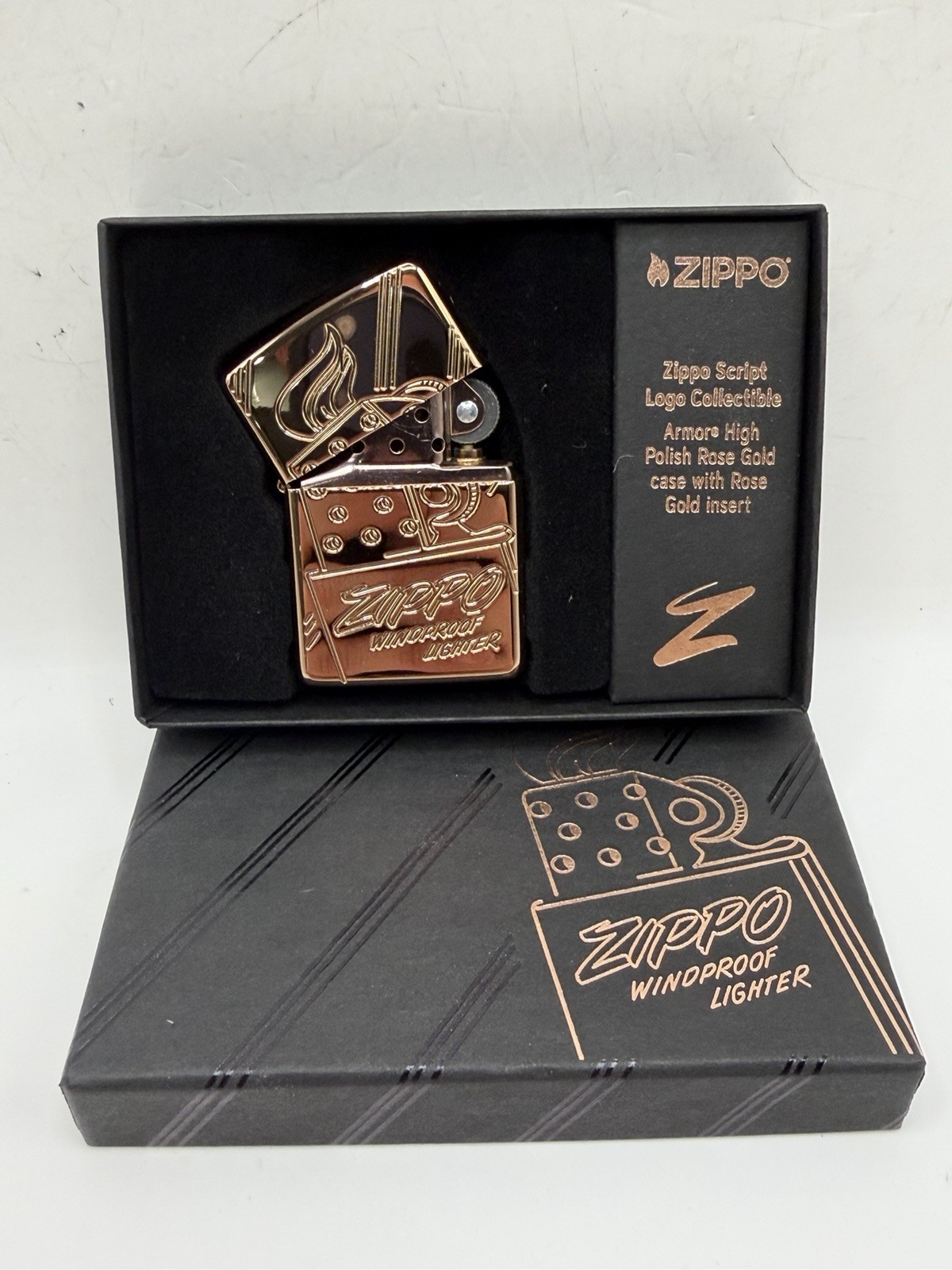 Zippo Script Logo Collectible Lighter Rose Gold Limited 10878/17500 New In Box