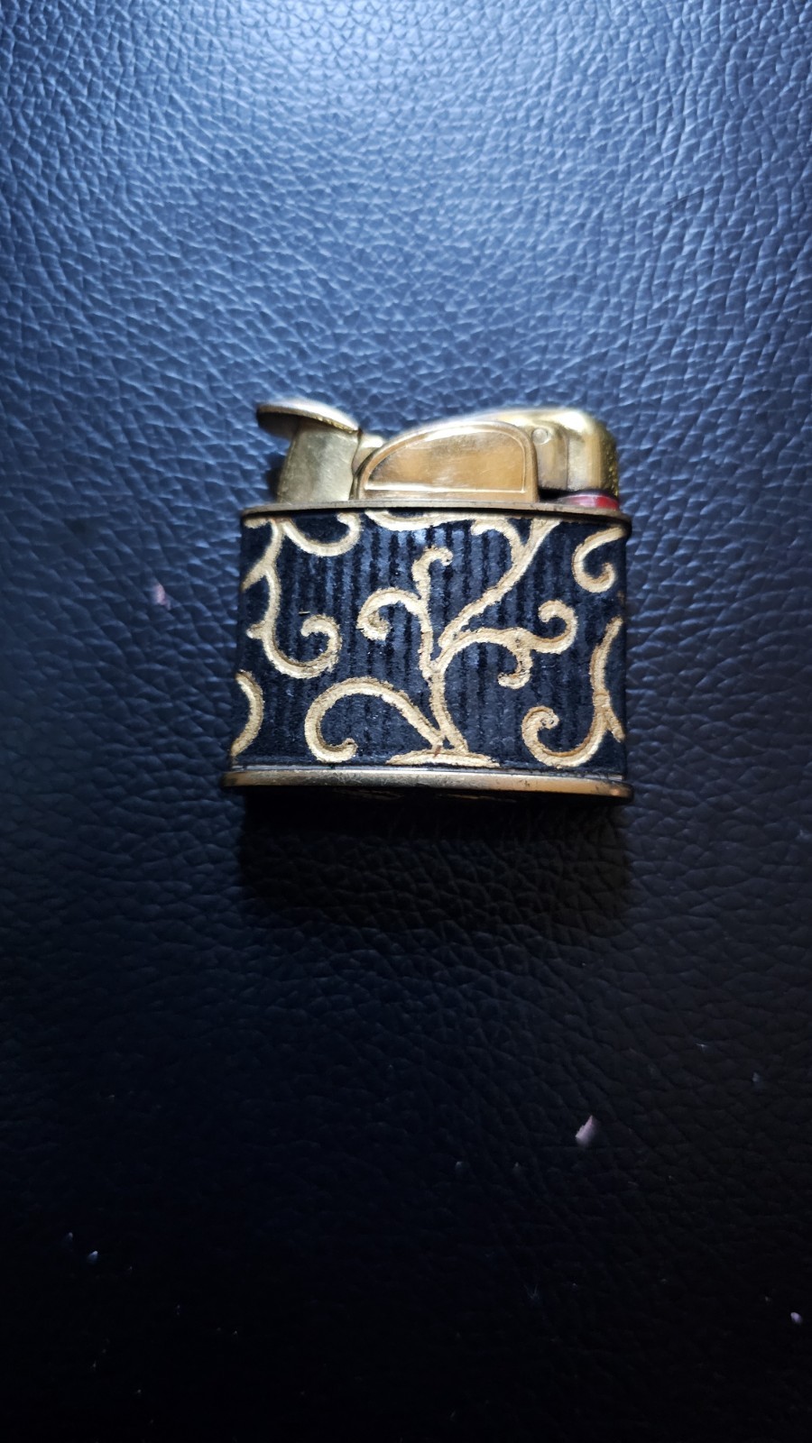 Evans Banner Pocket Lighter Gold Black Enamel Arabesque Mid Century…works