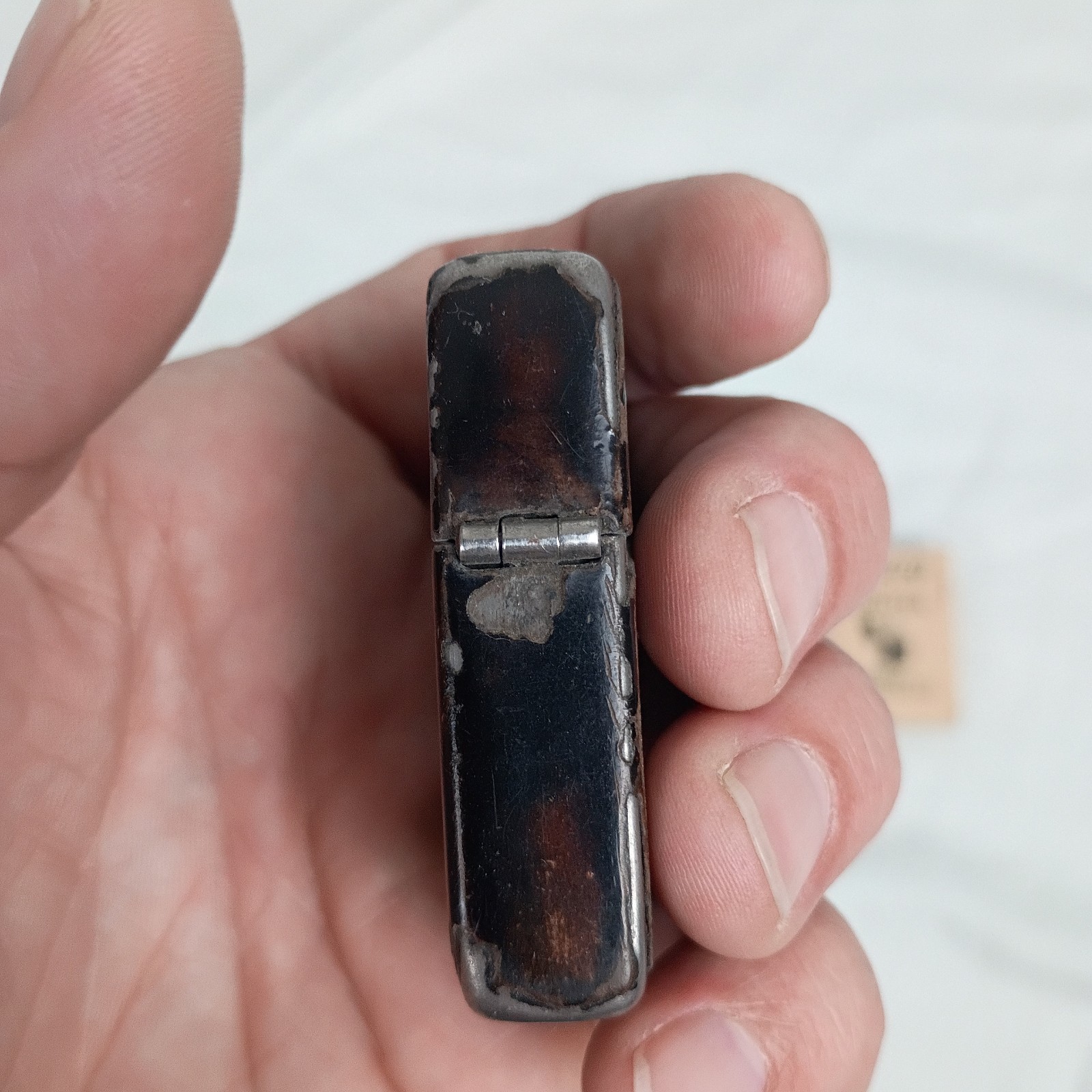 WWII Military 3 Barrel Hinge Zippo Black Crackle Lighter in Box Mother Of Pearl