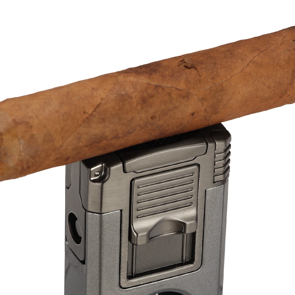 Windproof Cigar Lighter 3 Torch Metal Jet Flame Pocket Lighters w/ Punch Cohiba