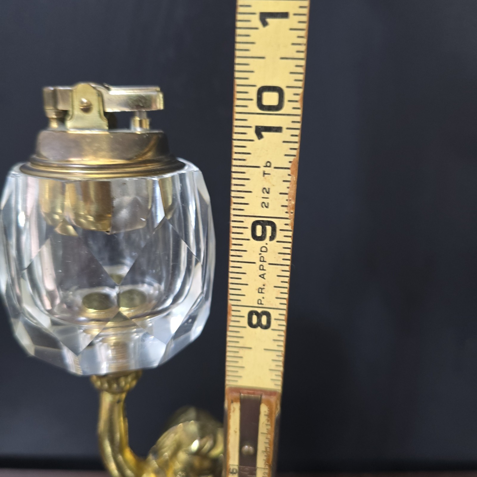 Vintage Figural Cherub Table Lighter Brass Tone Putti Faceted Glass Reservoir