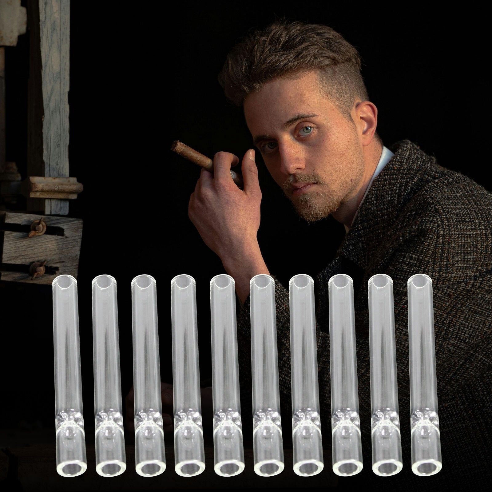 10 Pack Thick Glass Tobacco Pipe One Hitter Reusable Smoking Tube Accessory Set