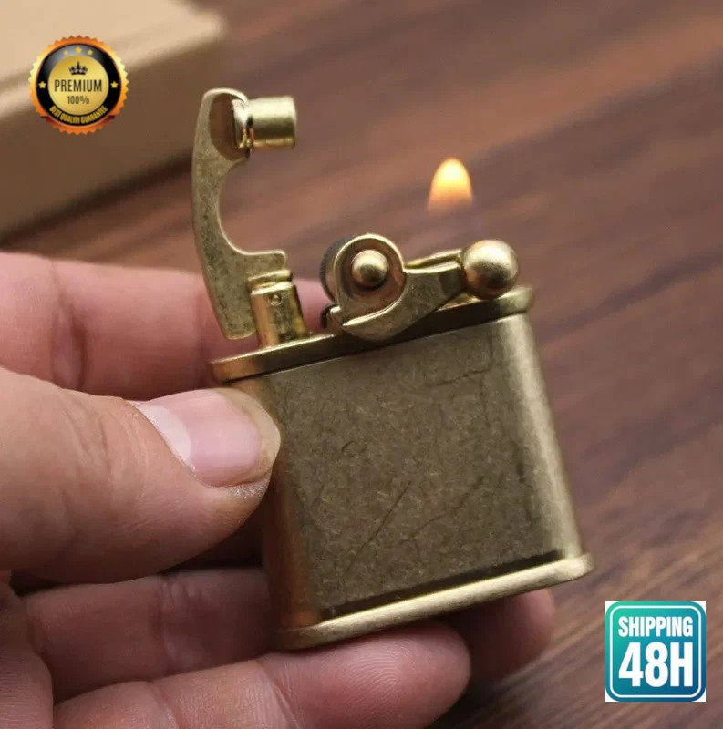 Vintage Brass Kerosene Lighter Trench Retro Windproof Pipe Cigarette Collectible