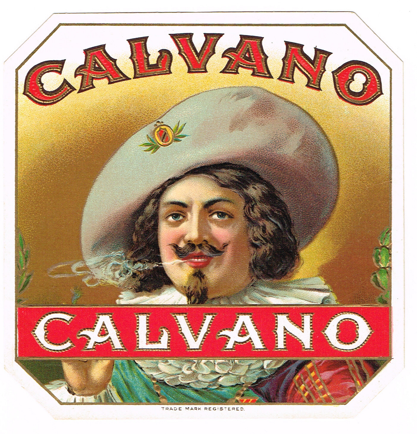 ORIGINAL CIGAR BOX LABEL 1910 CALVANO EMBOSSED BRONZED SMOKING DANDY SPANISH