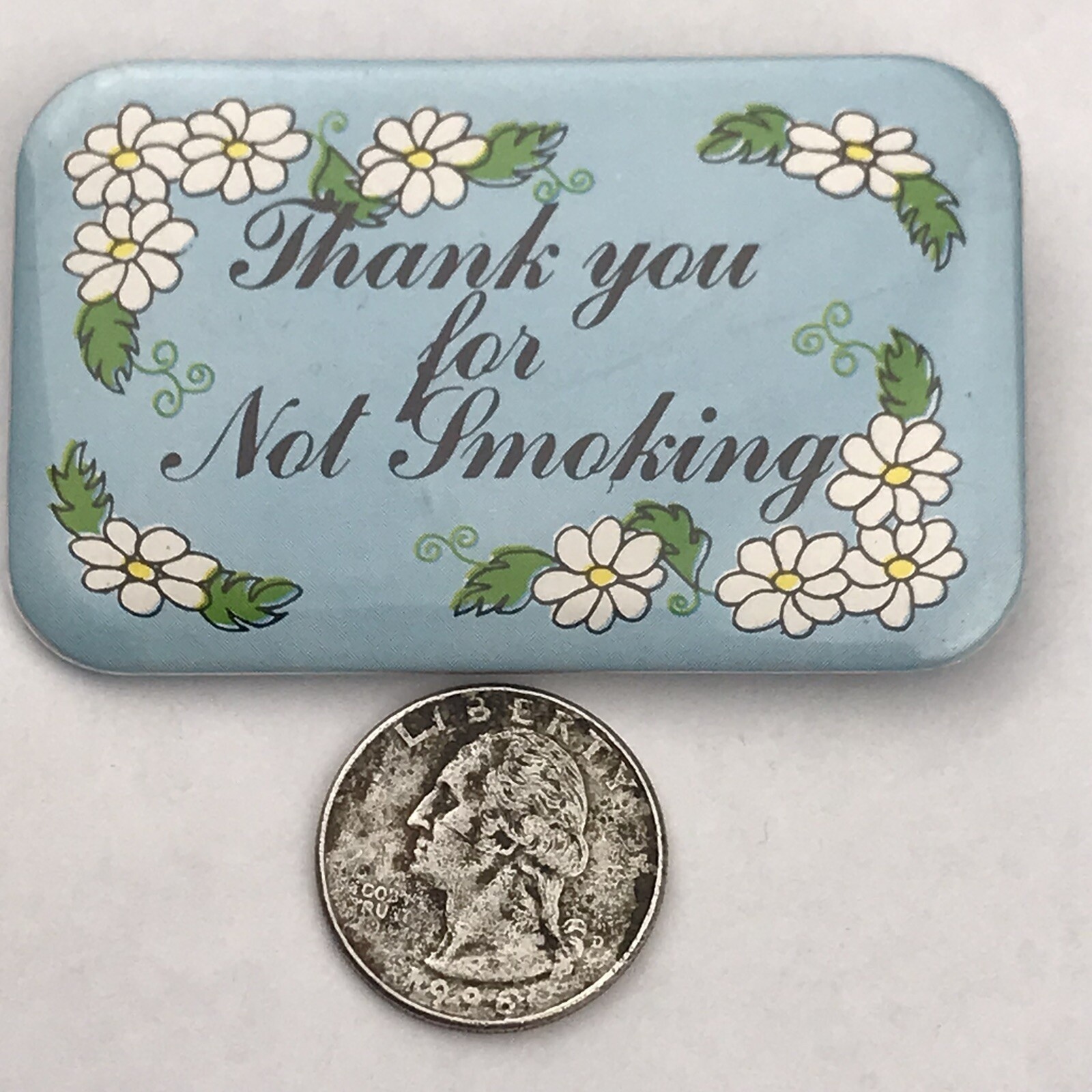 Pin Light Blue Floral Daisy Thank You For Not Smoking Vintage 1974