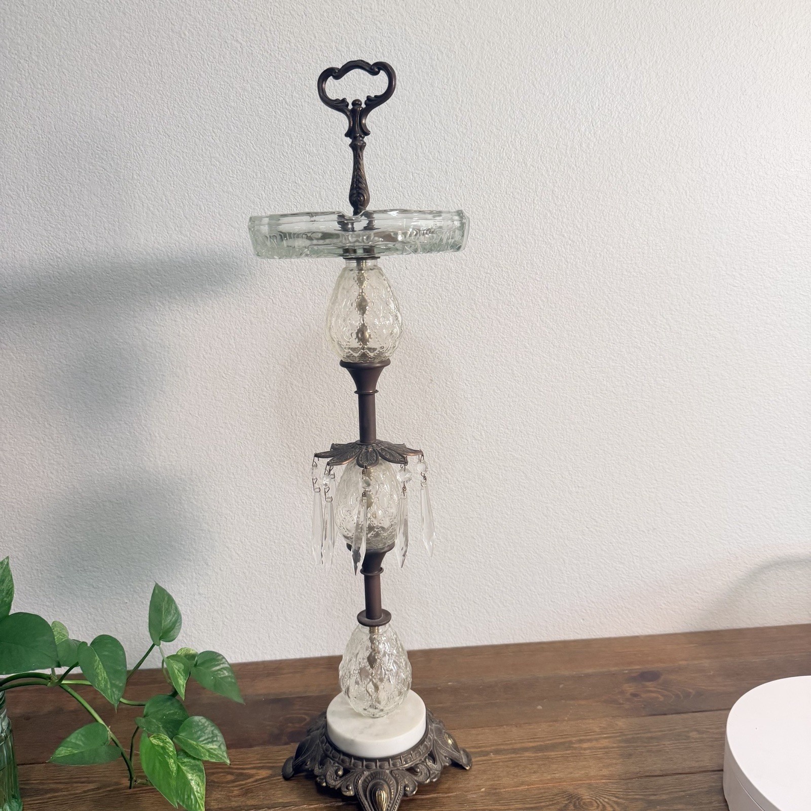Mid Century Rick Bar Sales Crystal and Marble Standing Ashtray