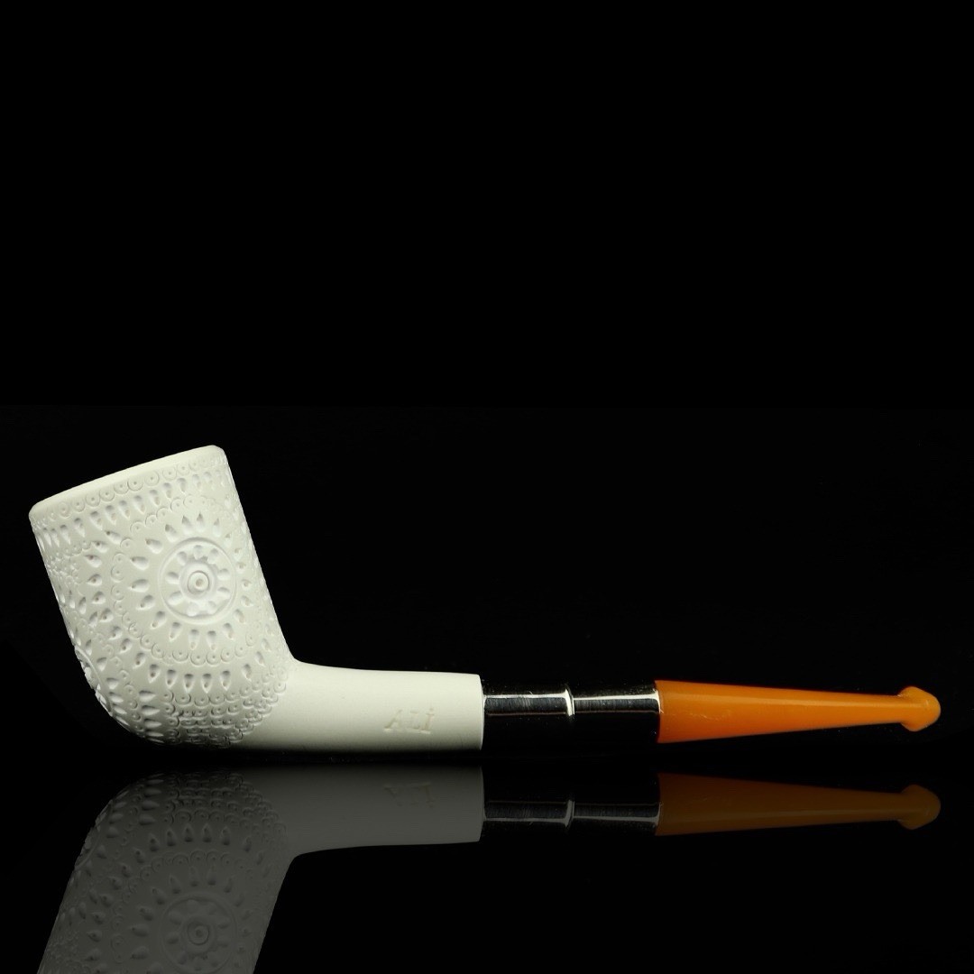 Silver Spigot Devil Anse Pipe By Ali -new-block Meerschaum Handmade Case#1846