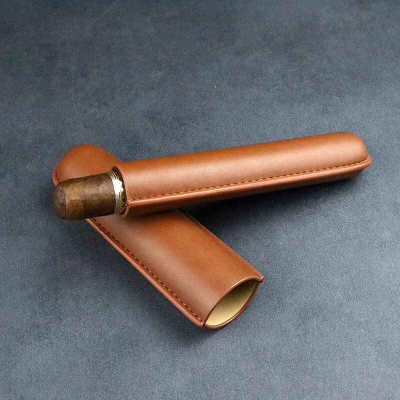 Cowhide Cigar Case Single Tube Portable Travel Humidor Pocket Retro Box Men Gift