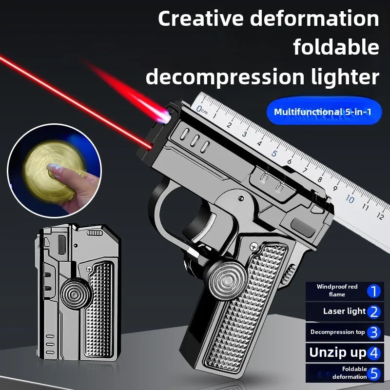 Folding Double Folding Decompression Gyro Gun Lighter Red Flame Torch Lighter