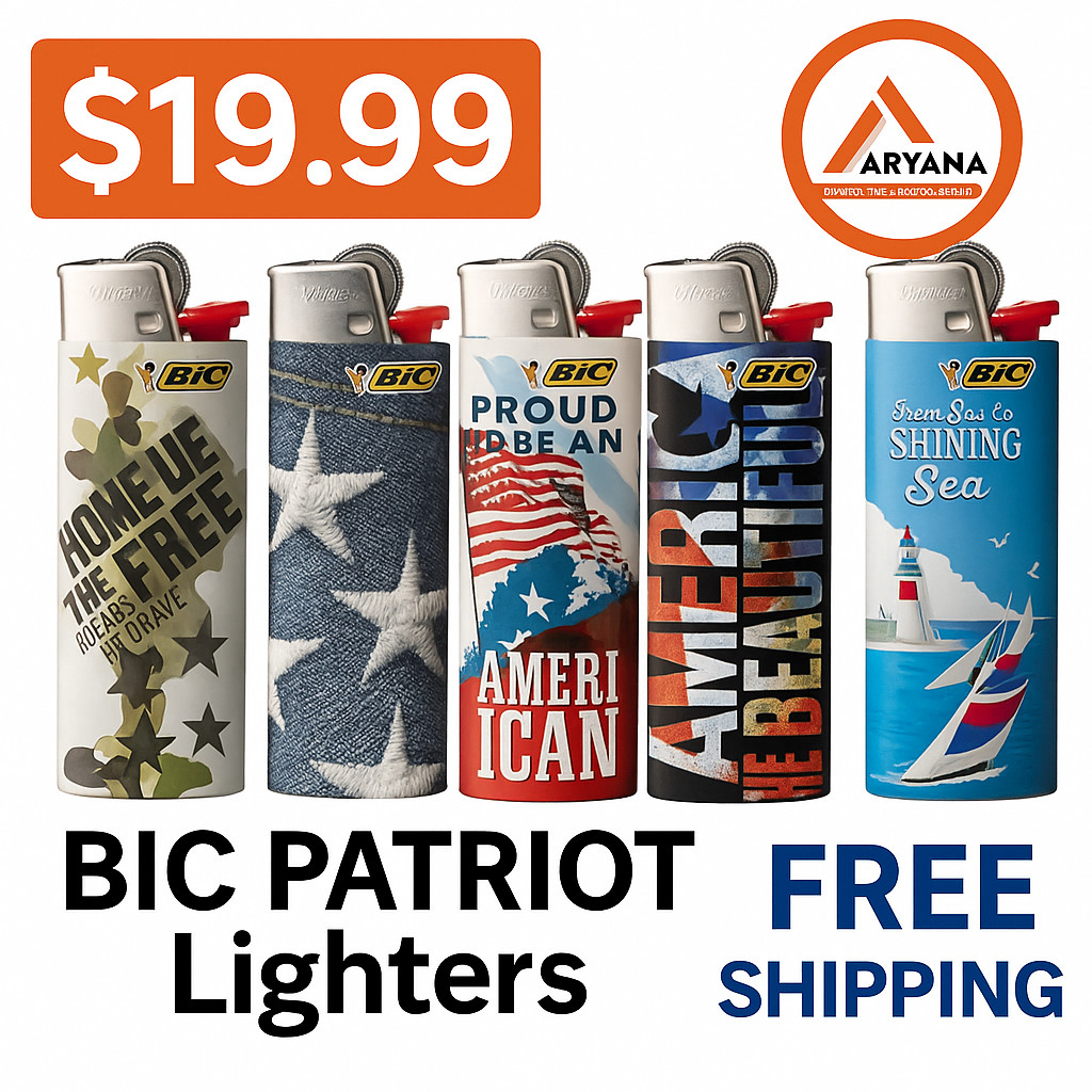 BIC Printed Lighters – PATRIOT Collection | 5-Count | Brand New | Free Shipping