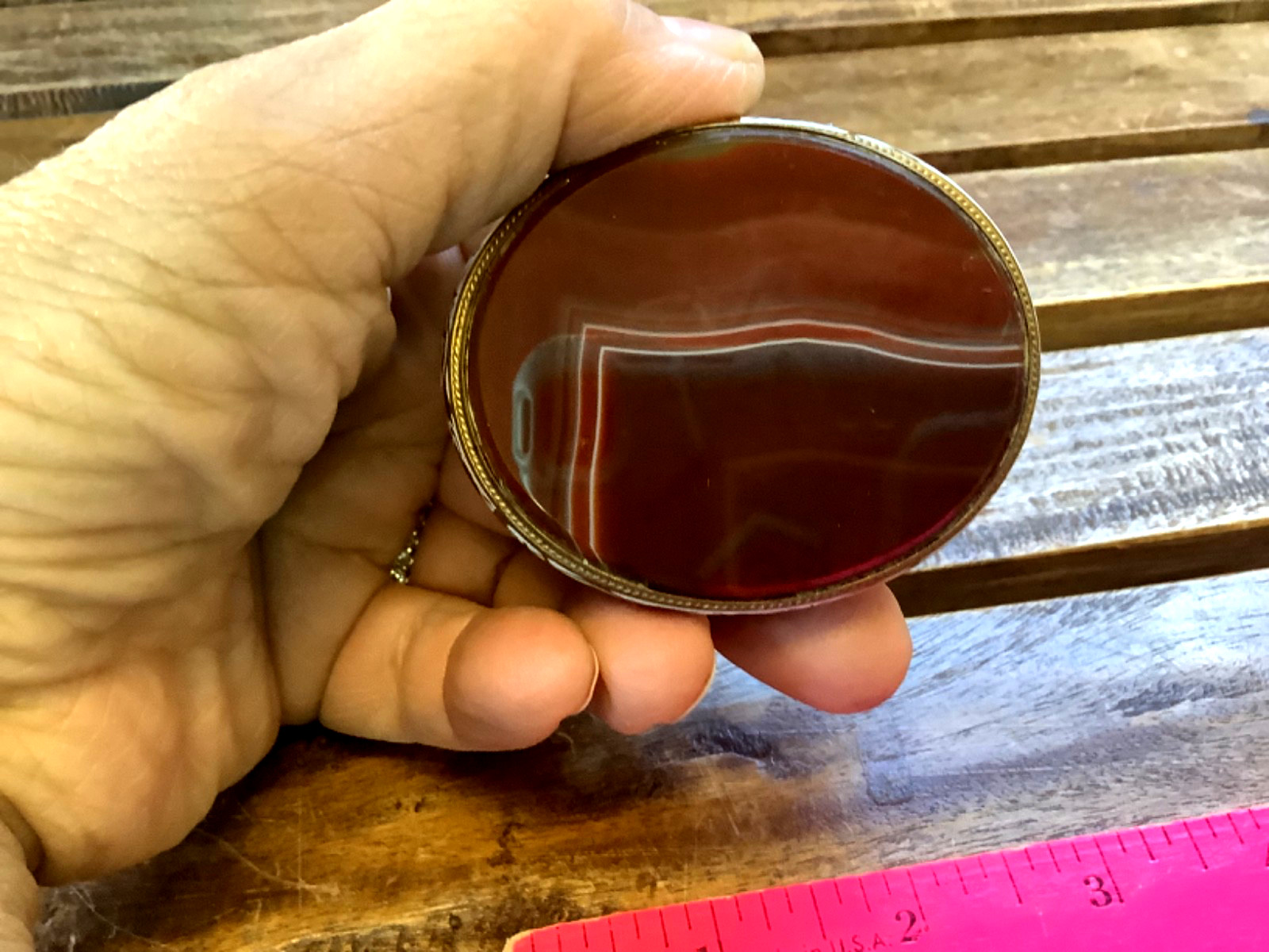 1880s Antique French Gilt Metal Champleve Enamel & Agate Oval Trinket Box