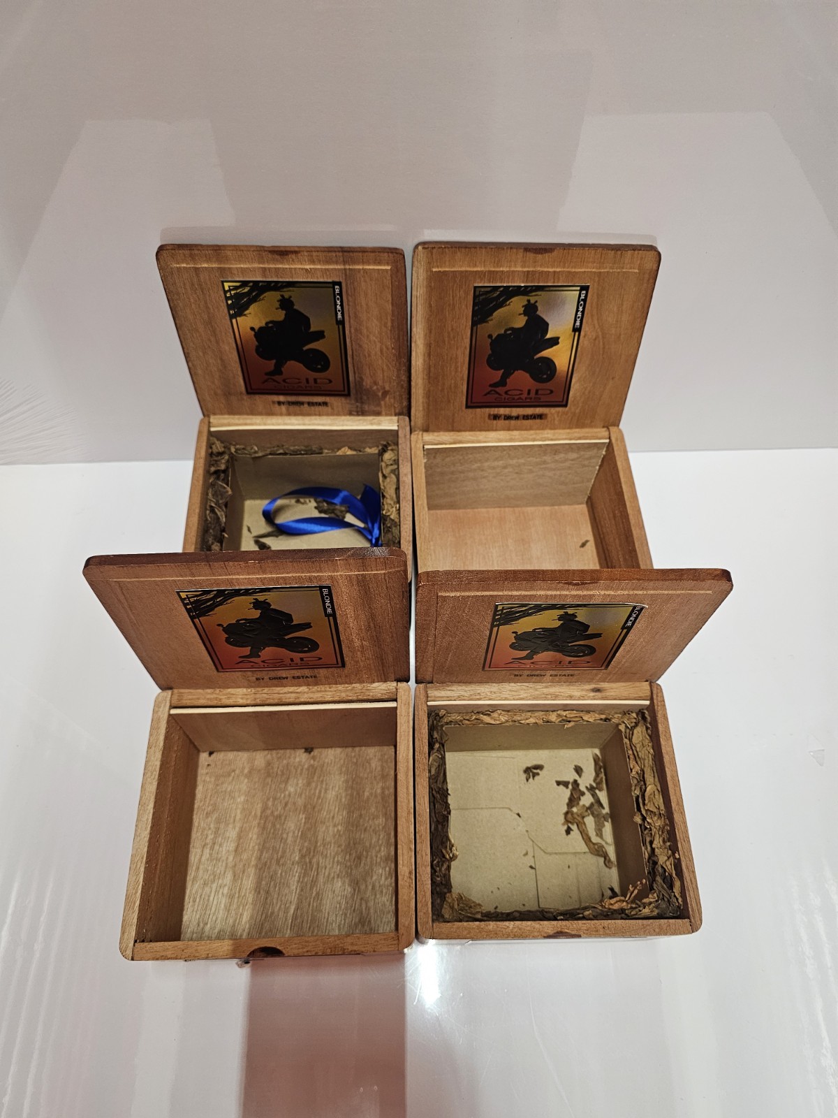 4 Drew Estate ACID Blondie Empty Wooden Cigar Boxes Crafting Storage Collectible