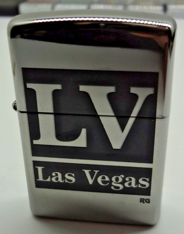 NEW RARE Zippo Lighter LAS VEGAS ‘L V’ CHROME / BLACK ADVERTISING – FREE SHIP!