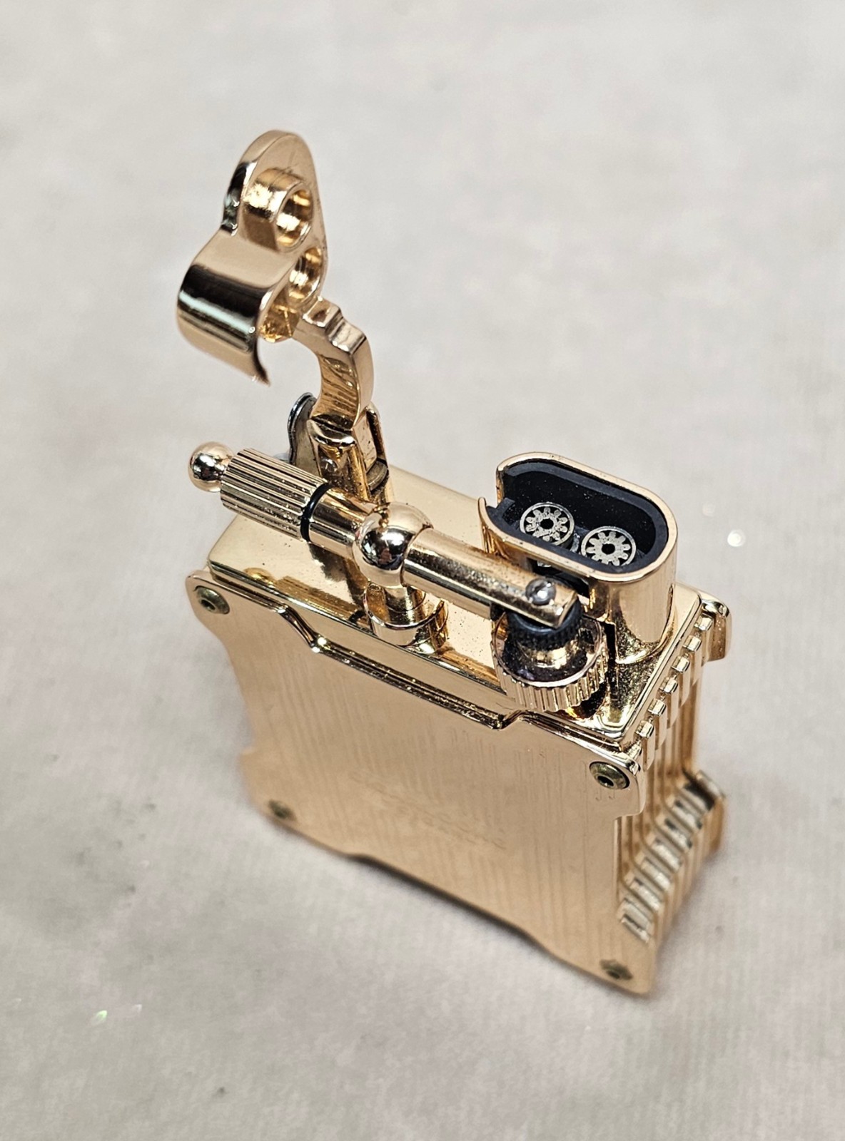 NEW RARE Gold Tone Cigarloong Dual Torch Antique Style Table Lighter w/Box Metal