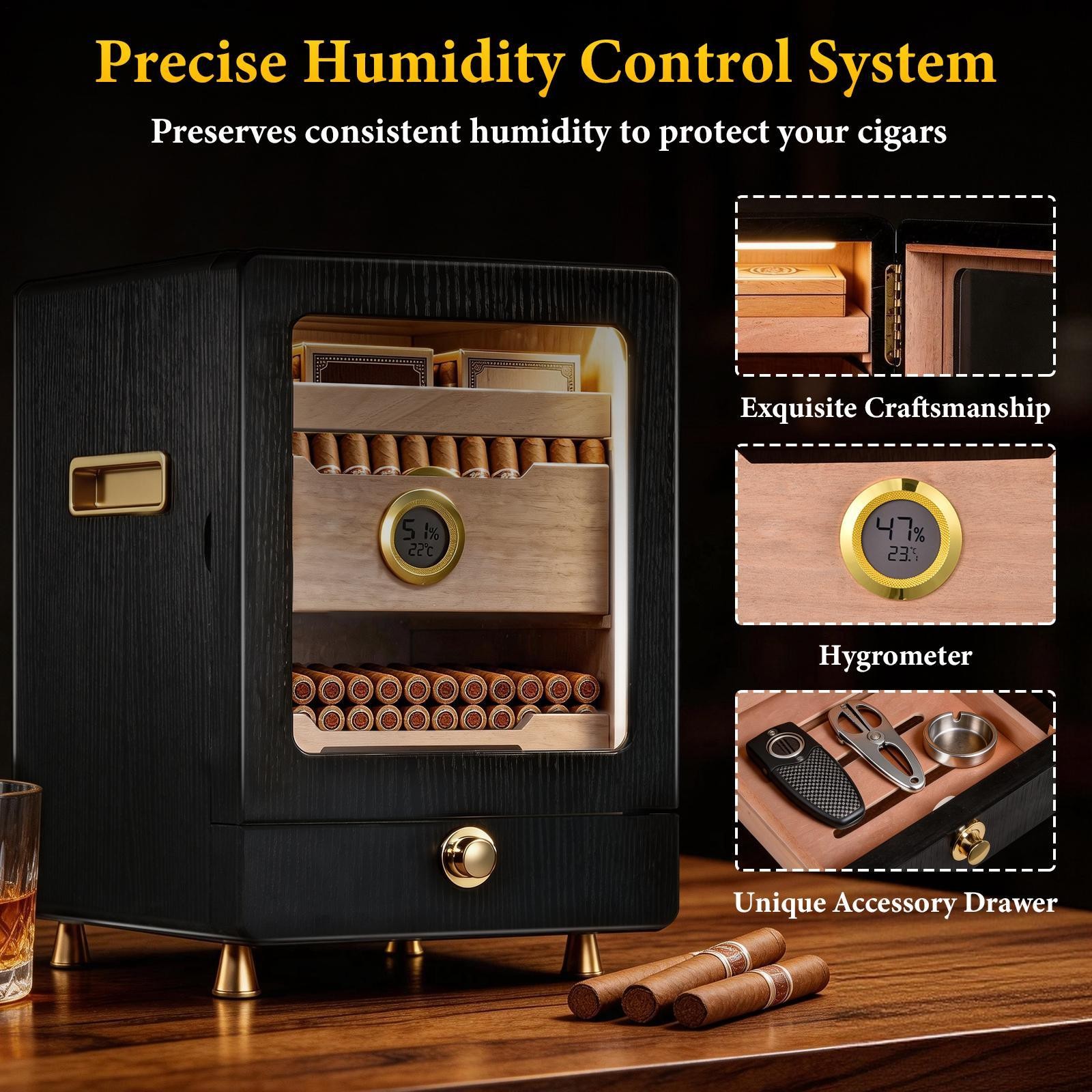 Electric Cigar Humidor Cabinet w/ Spanish Cedar Wood Shelves, 150 Capacity