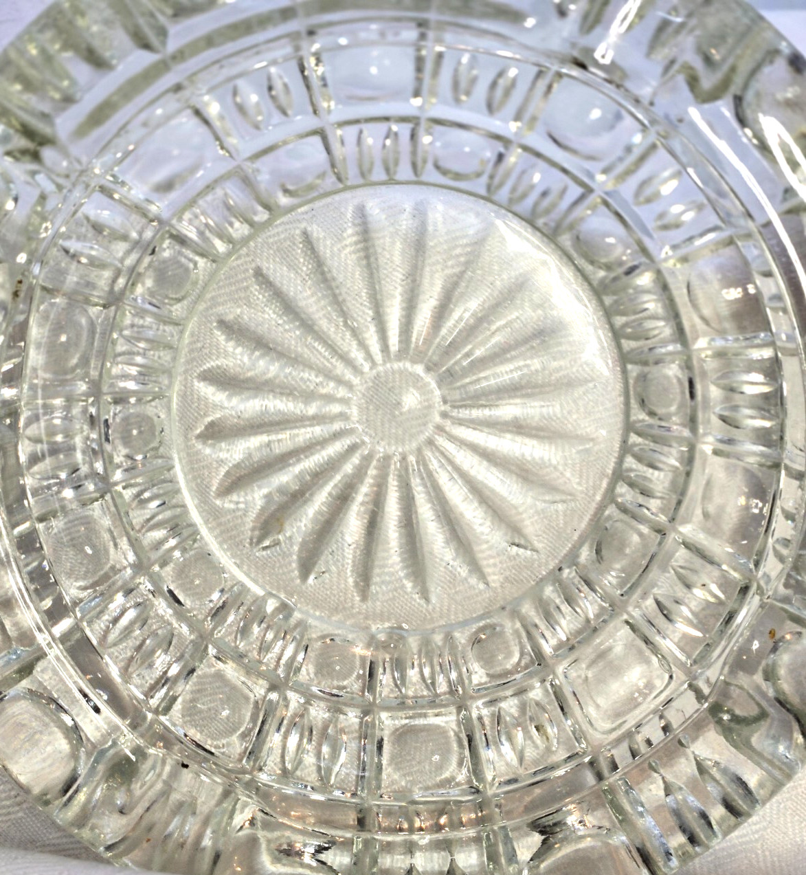 Set of three Vintage Cut Clear Glass Ashtrays -Daisy Flower Center Trinket Dish