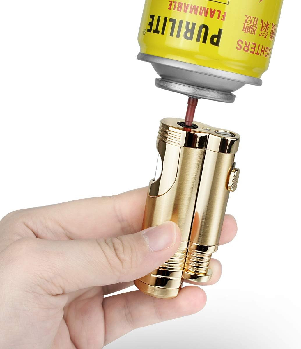 Cigar Torch Lighter with Punch Butane Refillable Lighters 2 Jet Flame Torch