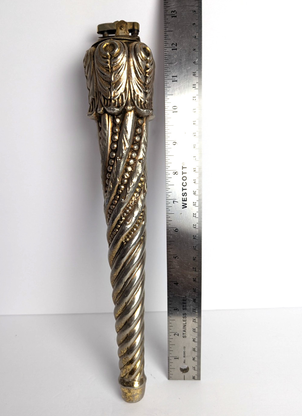 Huge 13″ Scepter Silver Metal Table Top Cigarette Lighter Very Good Needs Flint