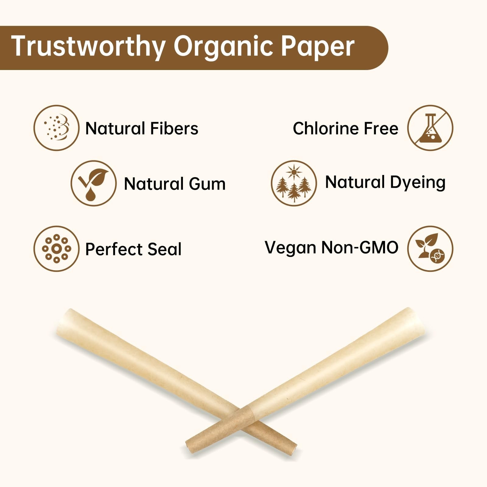 1000 Pack Pre Rolled Cones | 1 1/4 Size 84mm | Natural Brown Unbleached | Bulk N