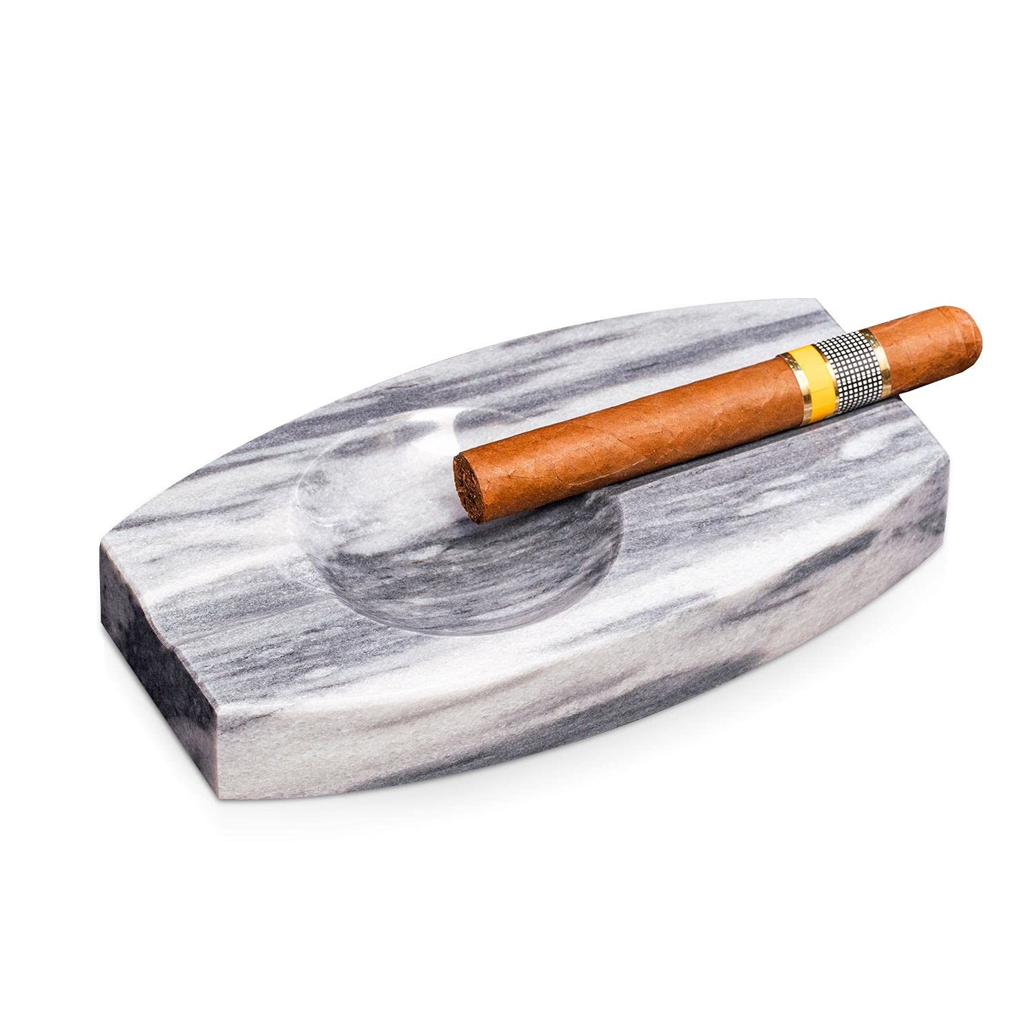 Bey-Berk Gray Solid Marble Two Cigar Ashtray