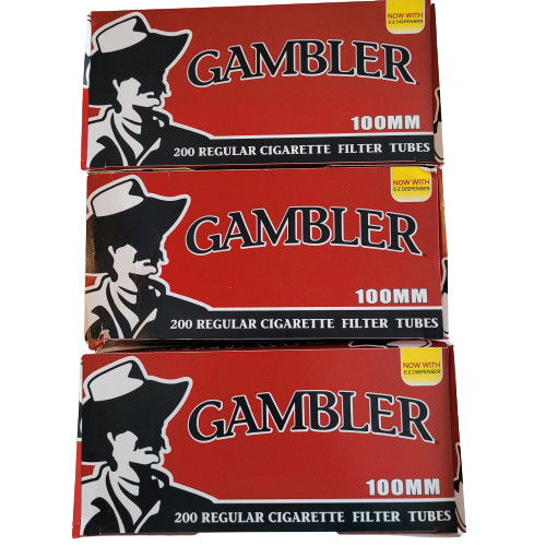 Gambler Filter Tubes Regular 100MM 200 Tubes Cigarette Tube EZ Dispenser 3 Box