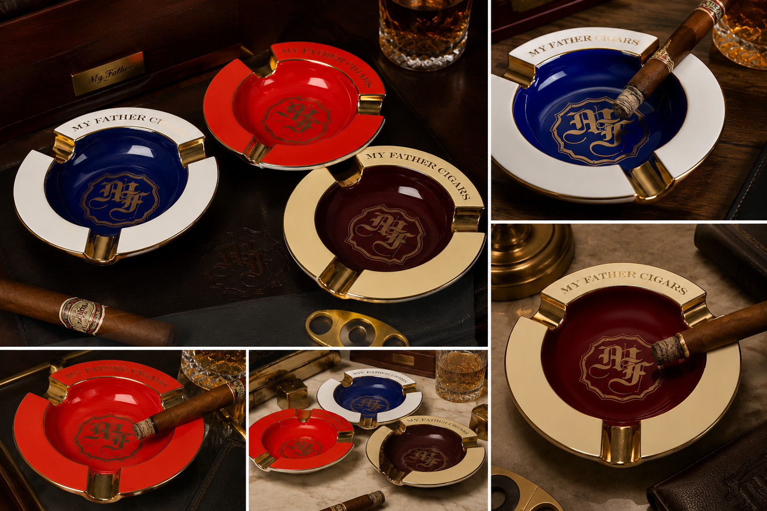My Father Cigars Round Ceramic Three Cigar Classy Ashtray – Red