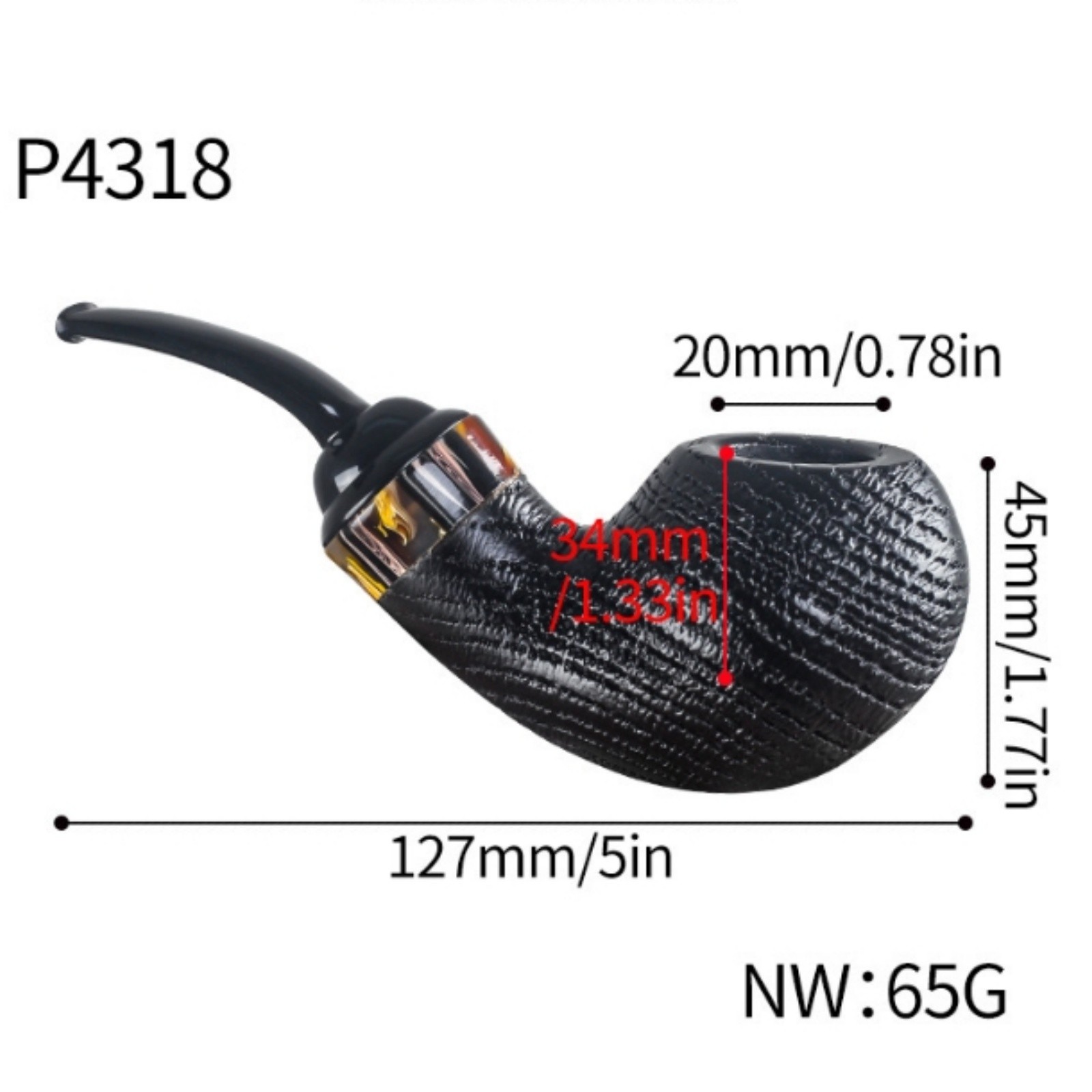 Handmade Black Wood Tobacco Pipe Large Bowl Smoking Pipe Acrylic Stem Durable
